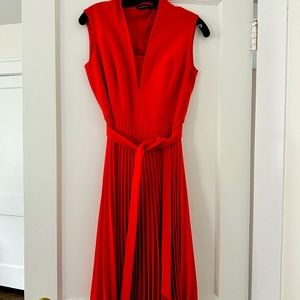 Red New With Tags Karen Millen Sleeveless Pleated Dress